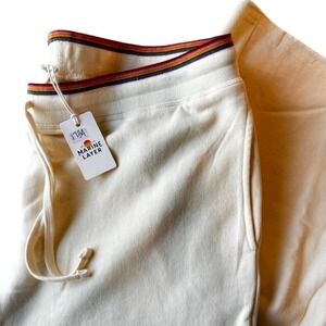 Marine Layer Anytime Wide Leg fleece Sweatpants womens XL cream rainbow waist